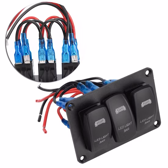 3 Gang Dual Light Switch Panel LED Rear Light Bar Red Blue Green for Car RV Marine Yacht